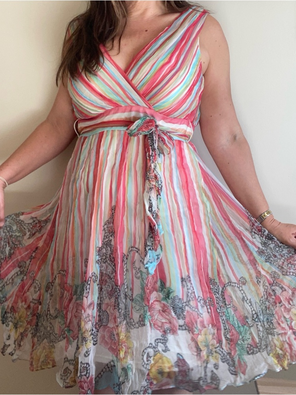 Derhy European Boho Midi Dress | Sleeveless V-Neck Fit & Flare | Statement Dress